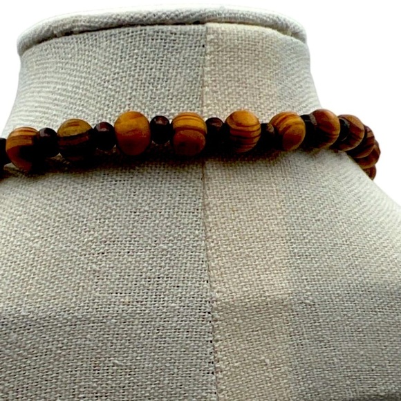 Handcrafted Wooden Beaded Necklace Set With Tribal Floral Pendant & Bracelets - Picture 7 of 15